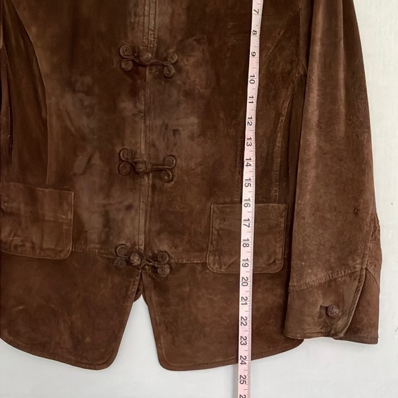 J.Jill 90’s chocolate brown genuine suede toggle coat size medium petite - Picture 12 of 14